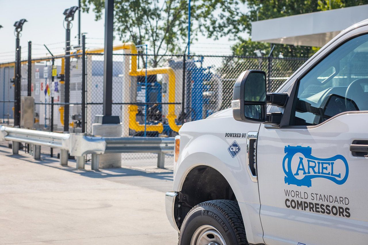 Ariel service truck at a CNG fueling station