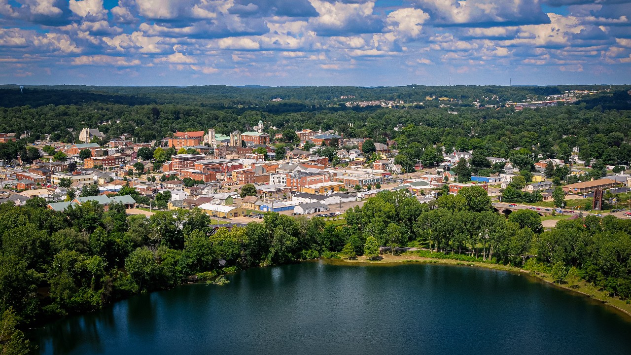 A summer day in Mount Vernon, Ohio over Ariel Foundation Park