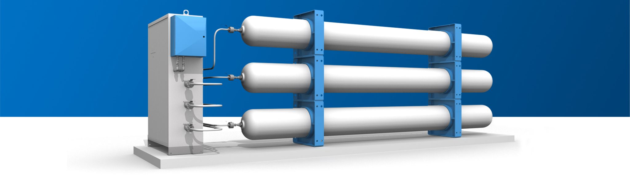 A rendering of the CNG Storage Unit, consisting of a priority panel and the above ground storage vessels