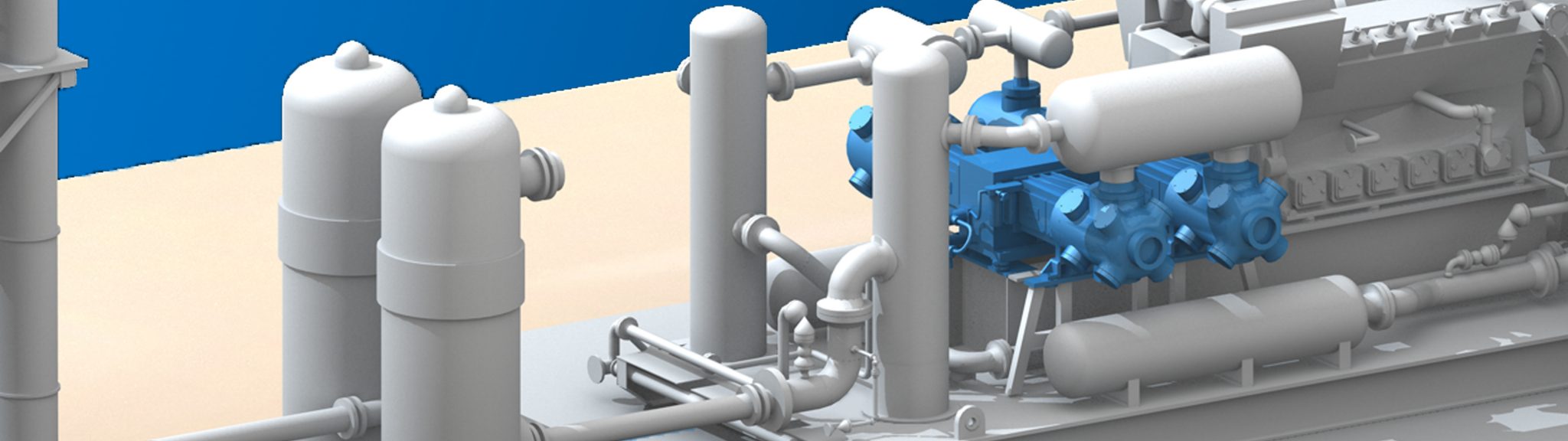 A rendering of an Ariel Compressor within a Acid Gas Service Unit being used to compress and dispose of the corrosive, acidic mixture