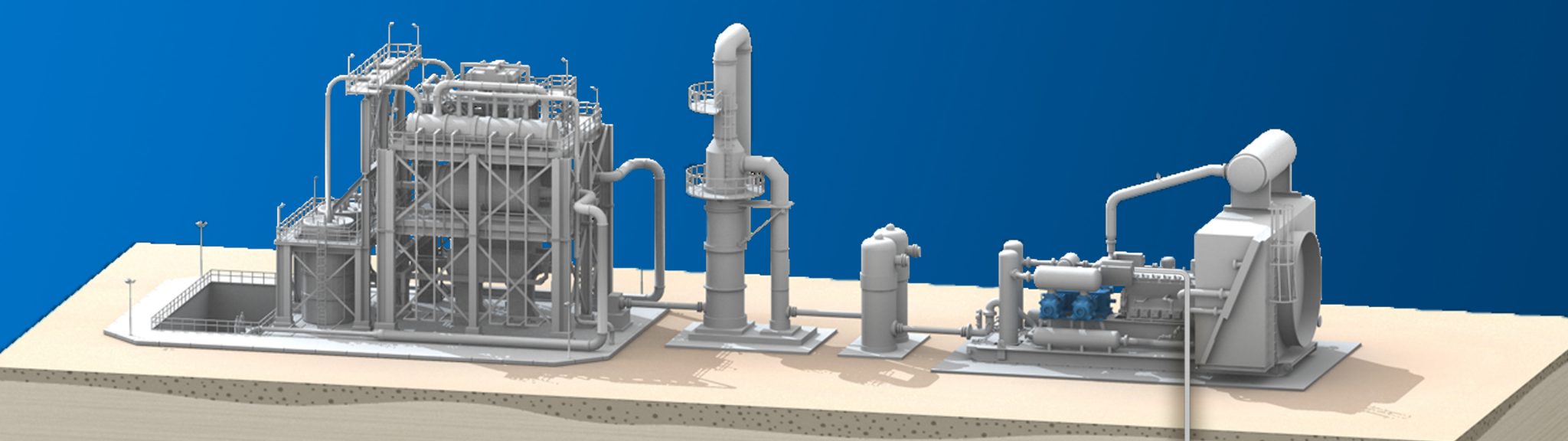 A rendering of an Acid Gas Service unit used to process corrosive components in raw natural gas