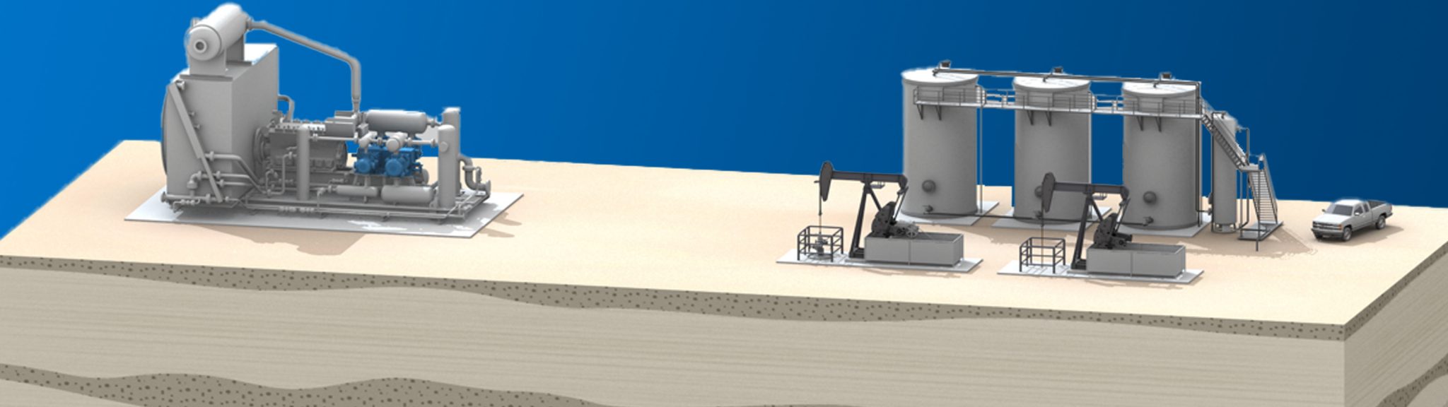A rendering of a drill site with a natural gas injection pump