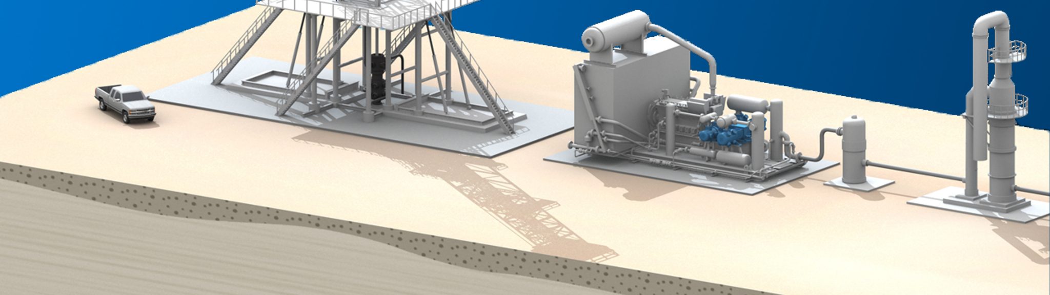 A rendering of an Air & Nitrogen Injection station pumping fluid into the well shaft