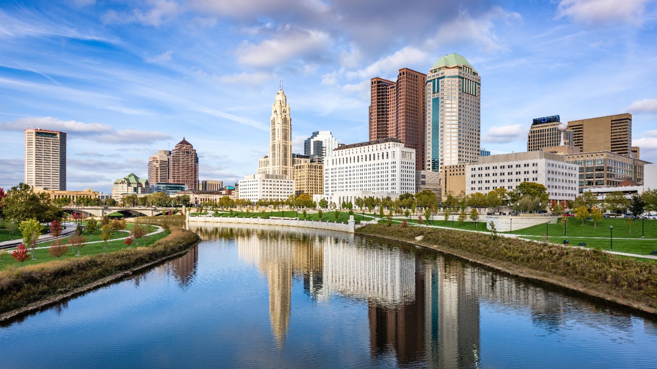 Columbus, Ohio, USA skyline on the Scioto River.