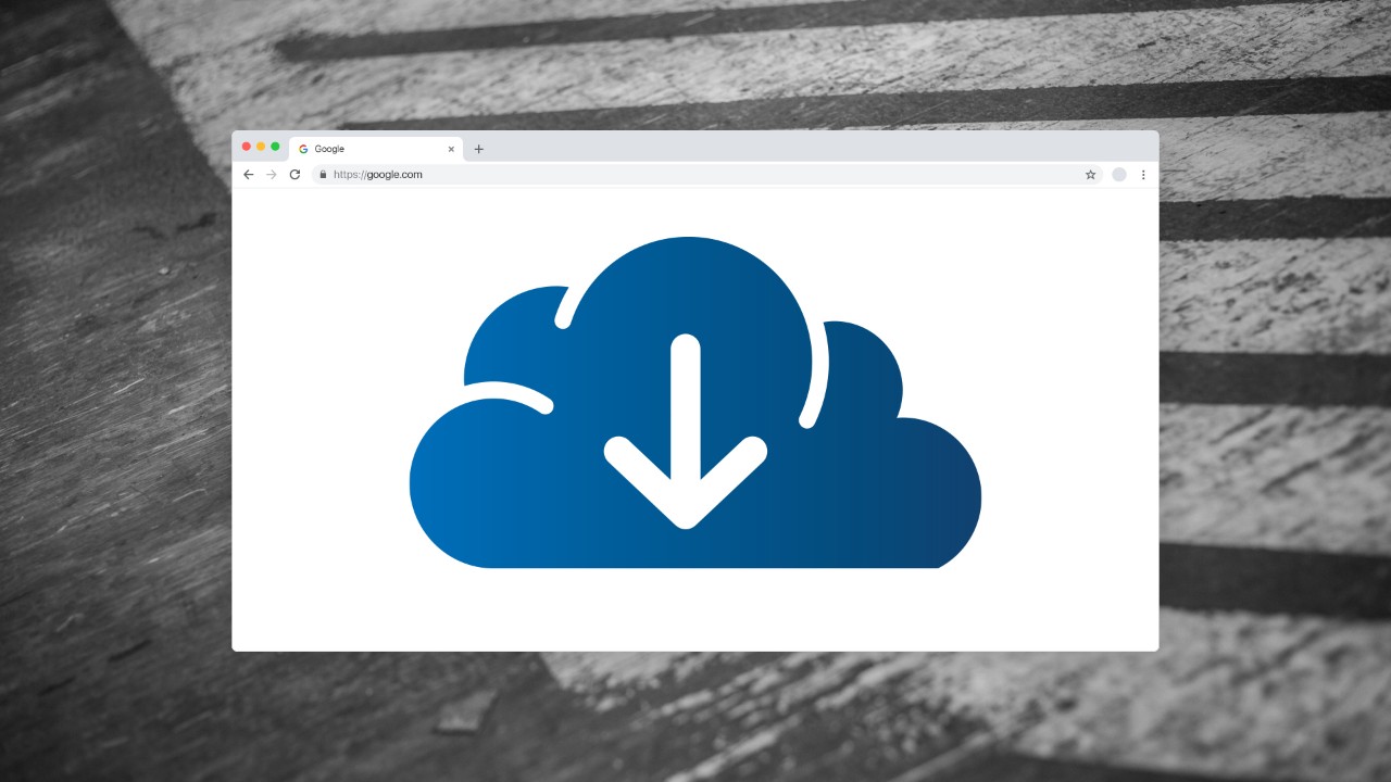 A web browser window with a large cloud download icon