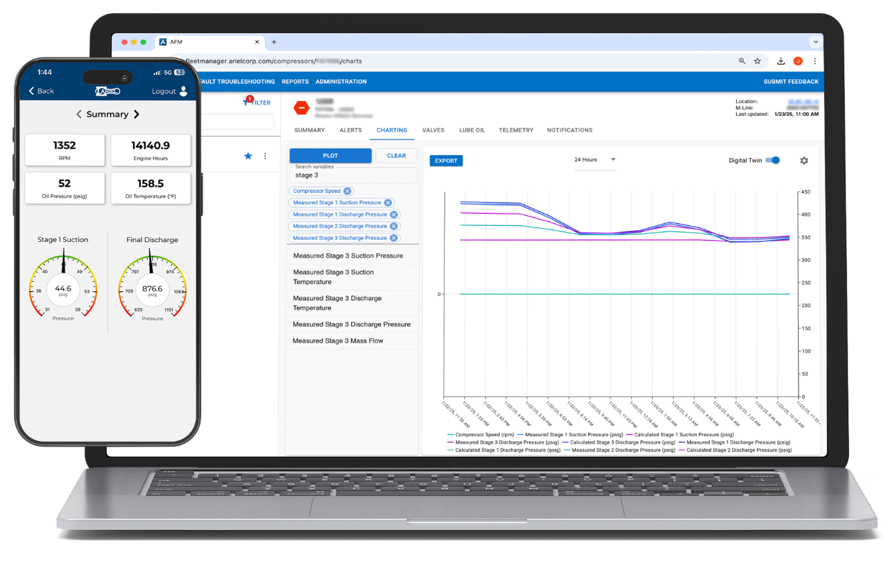 Ariel Fleet Manager interface mockup on phone and laptop